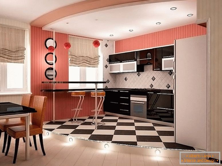 Különböző típusú padló a konyha-stúdióban