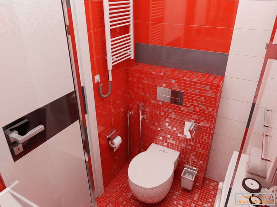 Fürdőszobai tervezés piros ékezetekkel