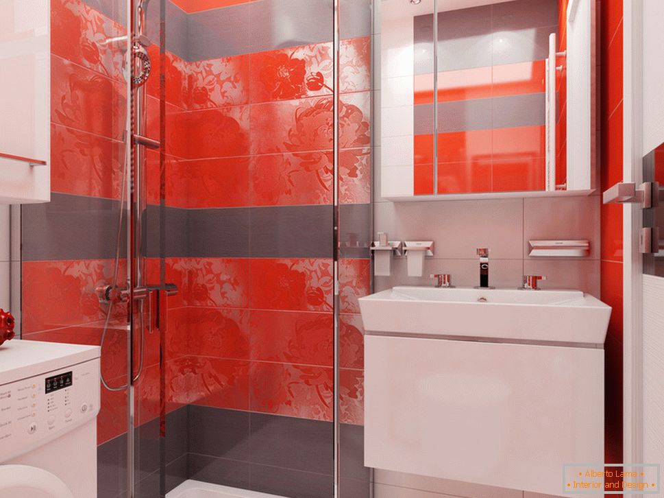 Fürdőszobai tervezés piros ékezetekkel - фото 2
