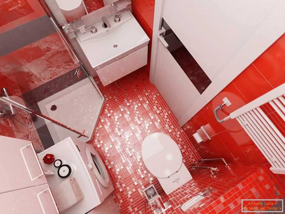 Fürdőszobai tervezés piros ékezetekkel - фото 4