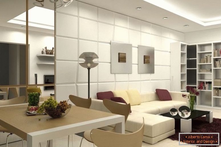inspiráló-modern-étkező-és nappali-design-for-kis-lakás-with-bézs műbőr keresztmetszeti-kanapé-fekete-üveg-dohányzóasztal-on-rózsás barna szőnyegek-as- jól-as-cool-sarok-fa-könyvespolcok-1120x7