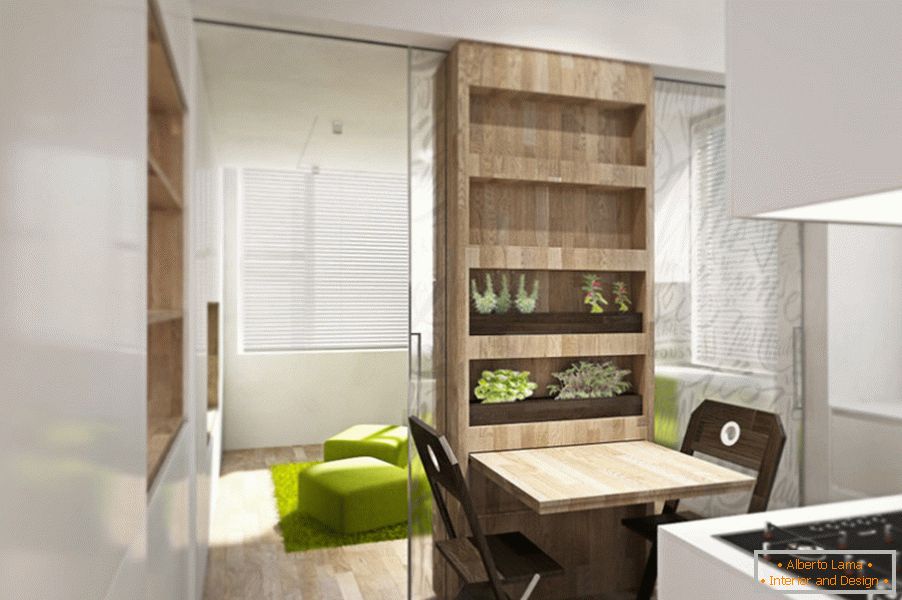 Apartman design transzformátor: étkező a konyhában