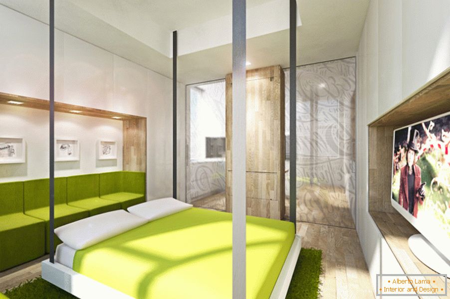 Apartman design transzformátor: ágy a nappaliban