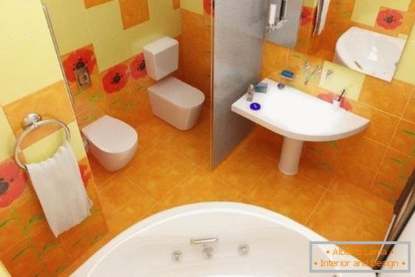 A kombinált fürdőszoba kialakítása - fényes színekben