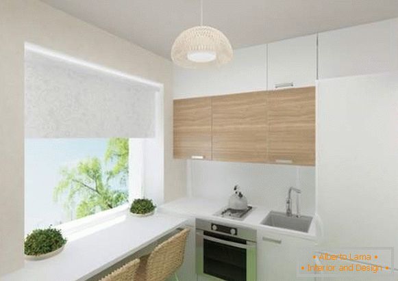 Modern konyhabútor Hruscsov lakásában minimalista stílusban