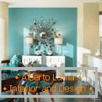 Türkiz szín a falon és a bútorokon - fényes megoldás a konyhában világos színekben