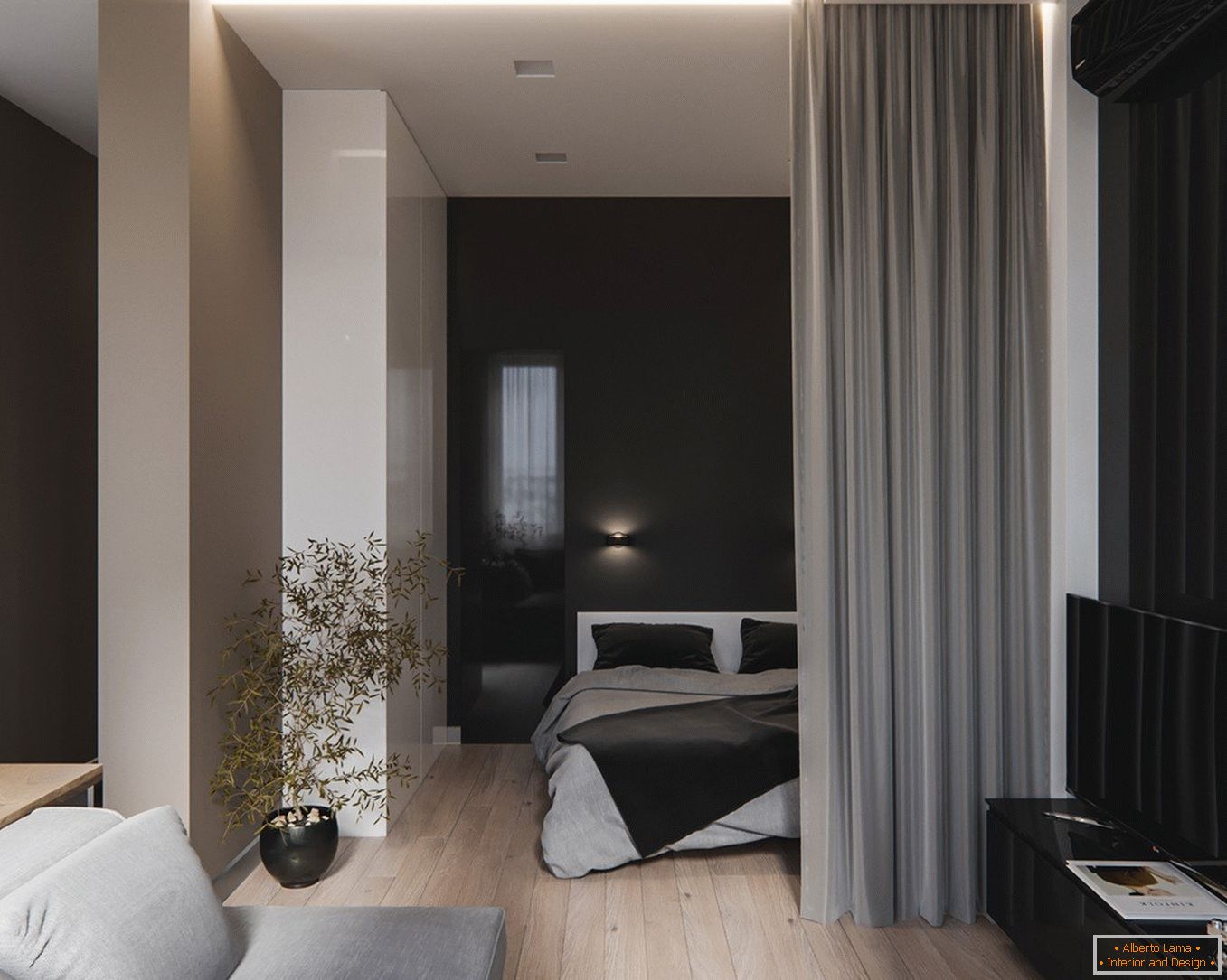 Design apartman projekt - nappali és ágy
