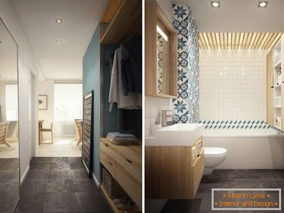 Photo egy előszoba és egy fürdőszoba tervezése egy apartman 40 nm-es