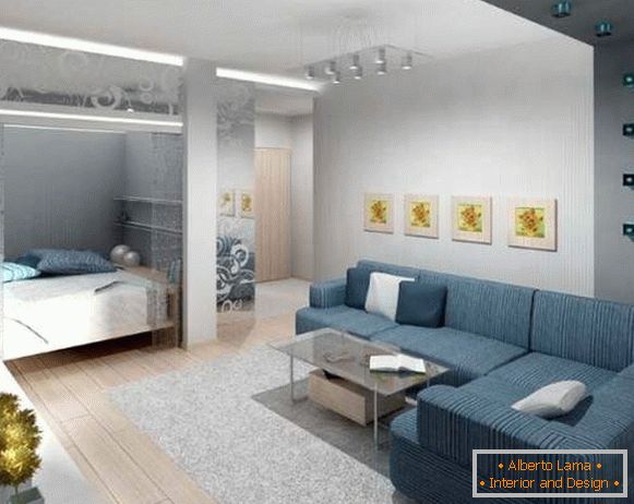 Egyszobás apartman kialakítása: két zónára osztott hálószoba és előszoba