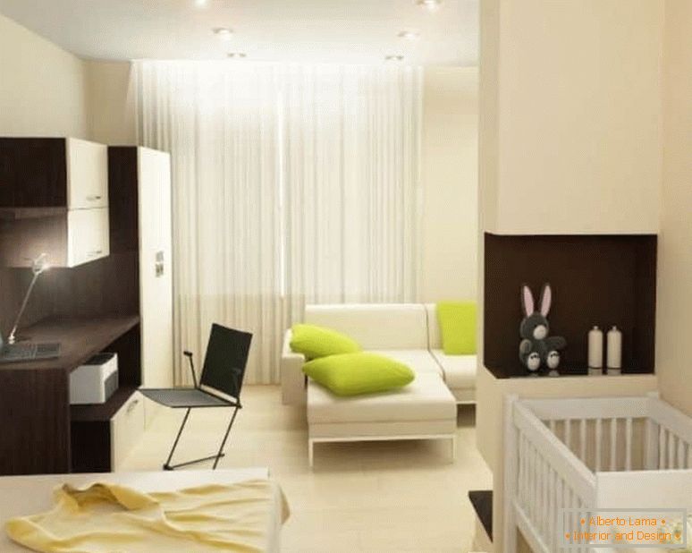 Egy egyszobás apartman tervezése egy család számára