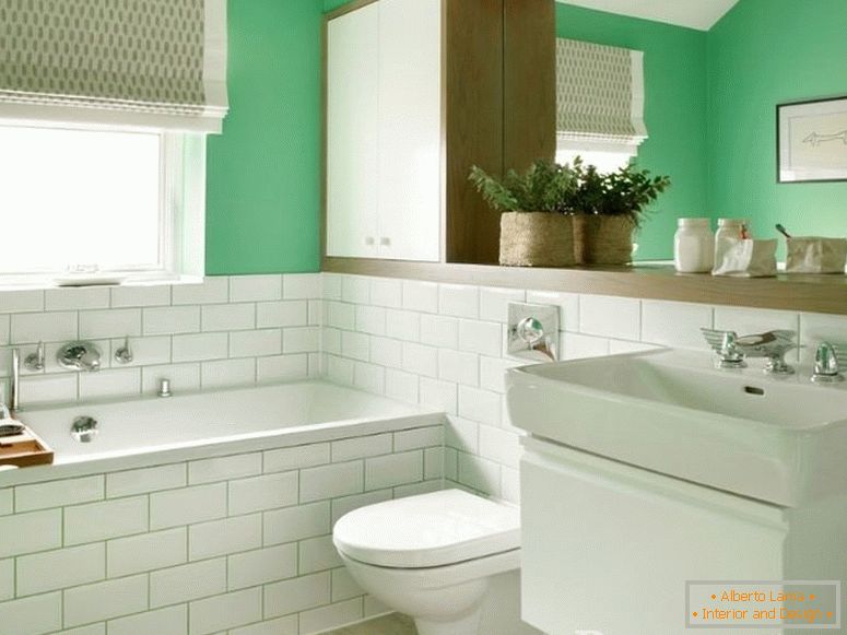 Fehér-zöld kombinált fürdőszoba