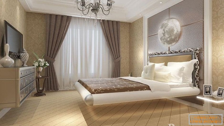 A hálószoba felett lebegő ágy egy klasszikus stílusú hálószobában