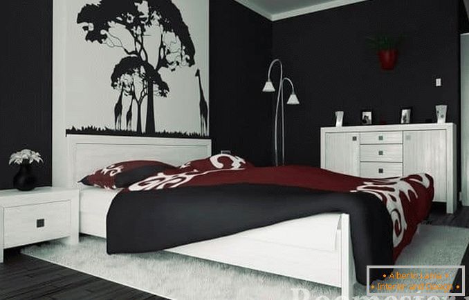 Fekete-fehér hálószoba díszítés klasszikus stílusban