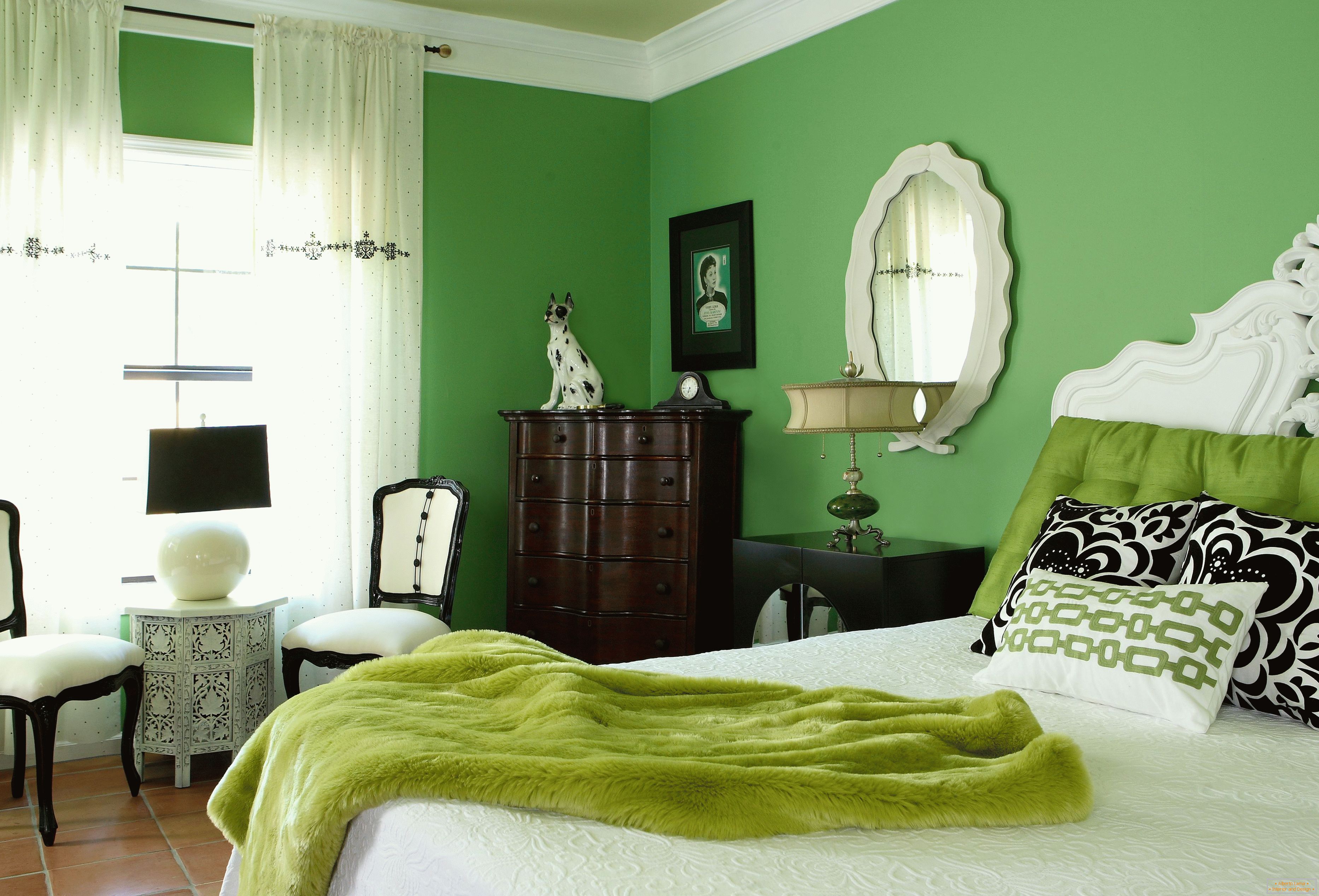 Hálószoba zöld színben