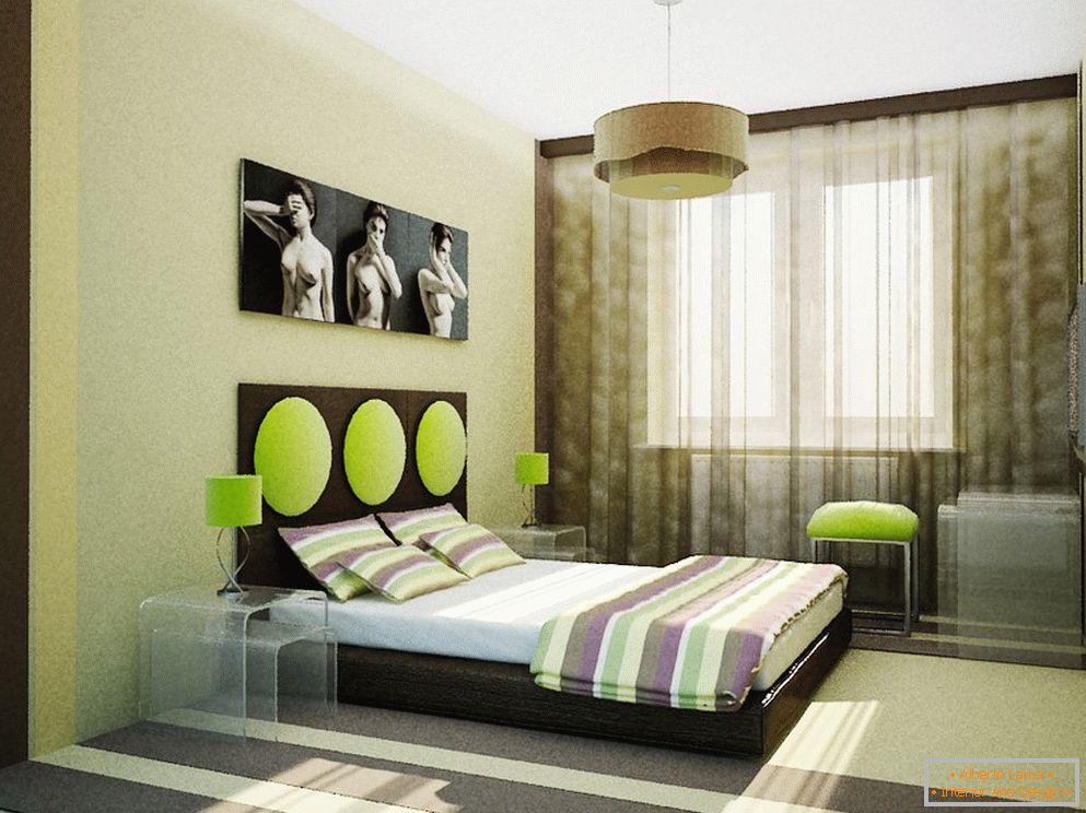 Szokatlan hálószoba design bézs zöld színben