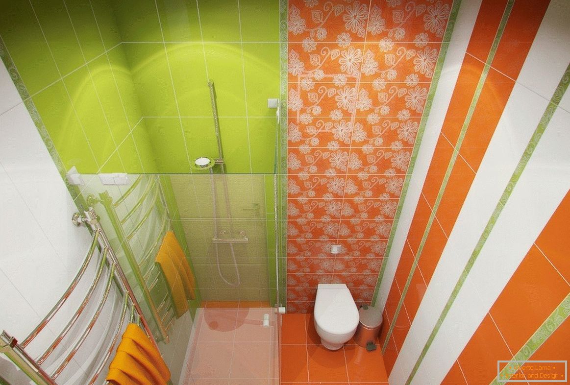 Narancs és zöld csempe a zuhany alatt