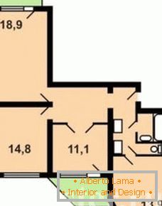 Az elrendezés egy 3 szobás lakás p-44t