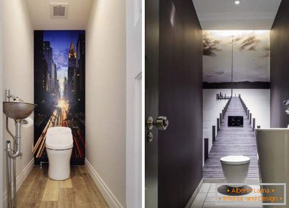 Gyönyörű toalett-belső tér - fotó a tapétákkal a szobában