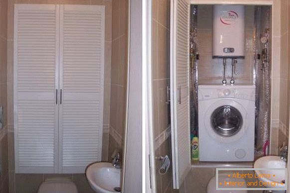 WC kialakítás mosógéppel - szekrény fotó a WC felett