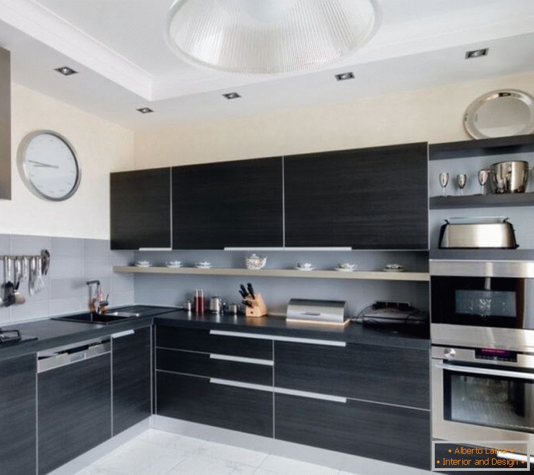 cool-sarok-mosogató-és mikrohullámú-over-kemencében ötlet-feat-modern-fekete-konyha-szekrények-design
