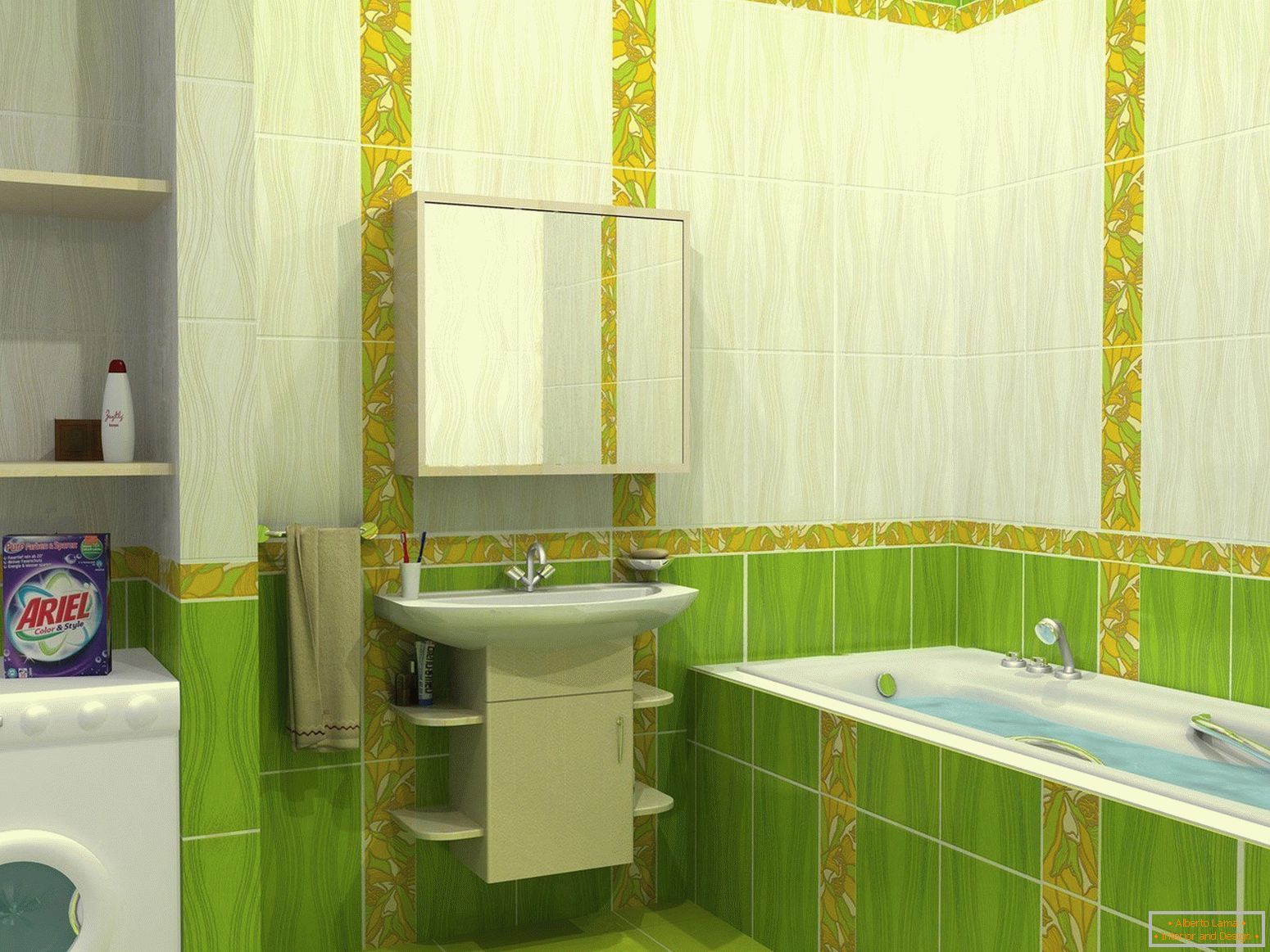 Fürdőszoba kialakítása zöld színben
