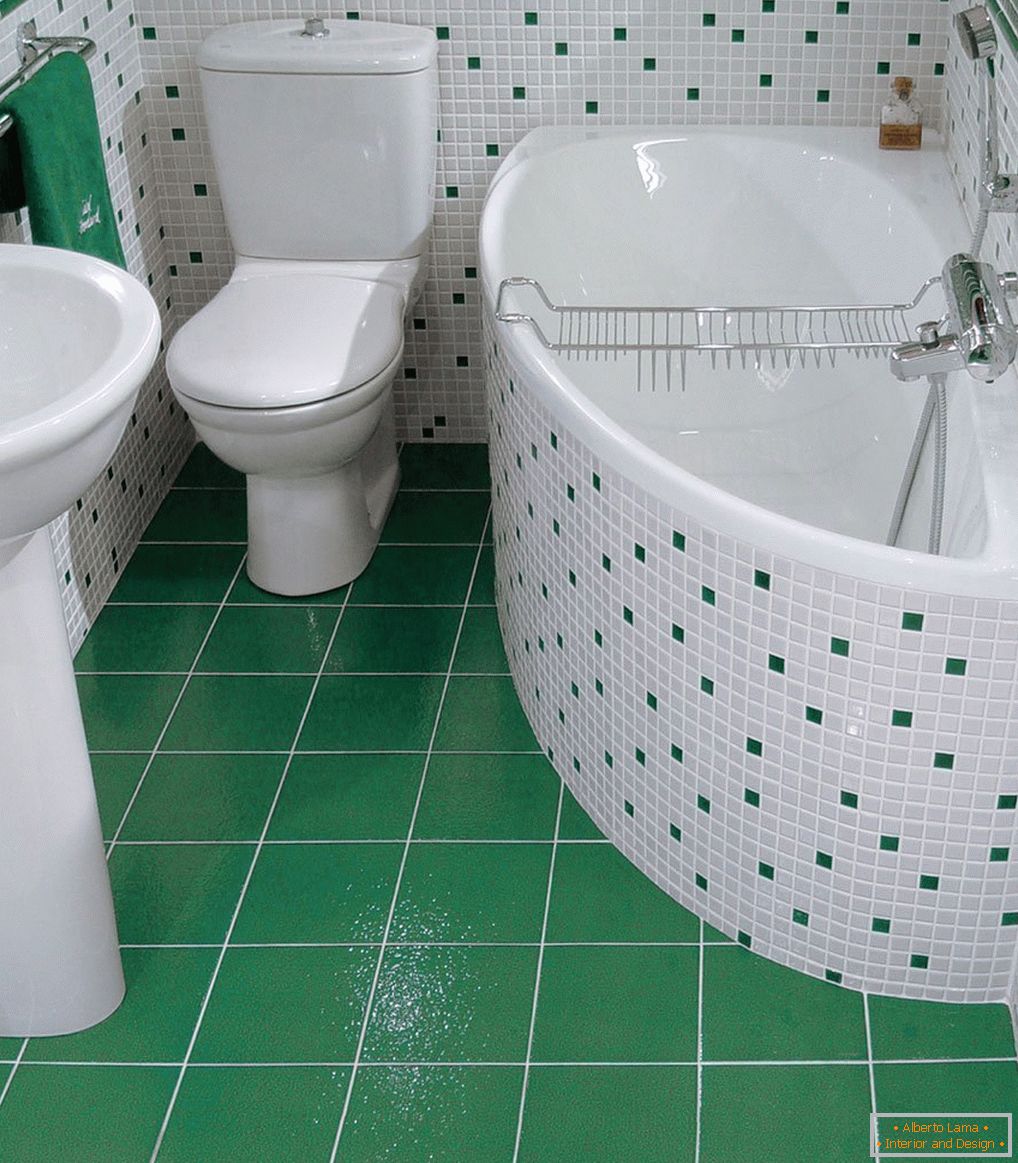 Zöld és fehér fürdőszoba
