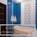 A fehér és a kék kombinációja a fürdőszoba kialakításában