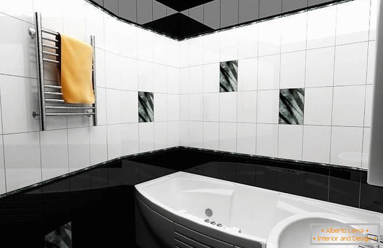 Fürdőszoba fekete-fehér belsővel