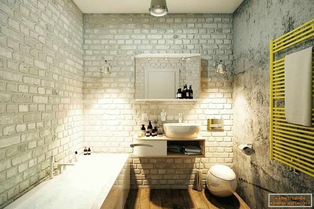 Fürdőszoba belső tér a tetőtéri stílusban