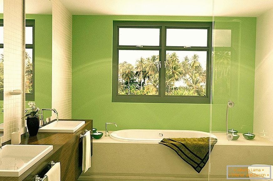 Fürdőszoba ablakkal в зеленом дизайне