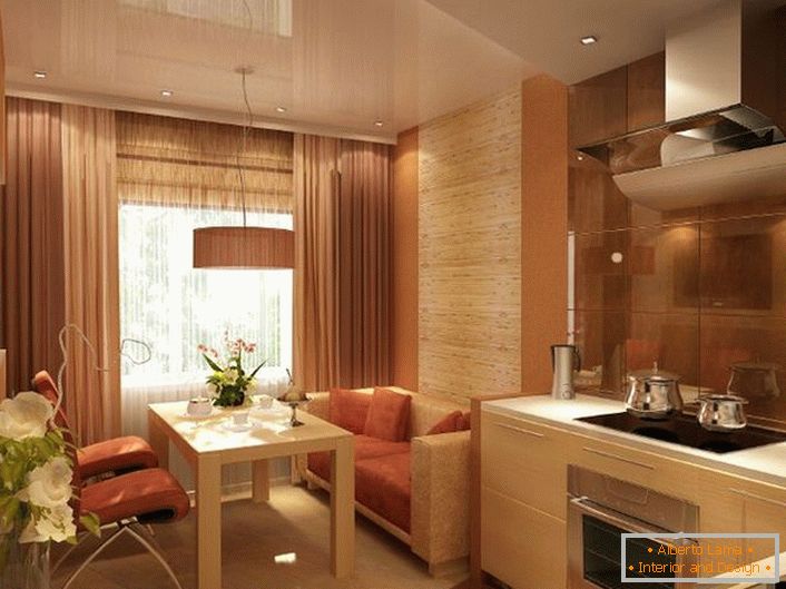 Luxus konyha egy kis lakáshoz a szecessziós stílusban. A 12 négyzet tágas és világos is lehet.