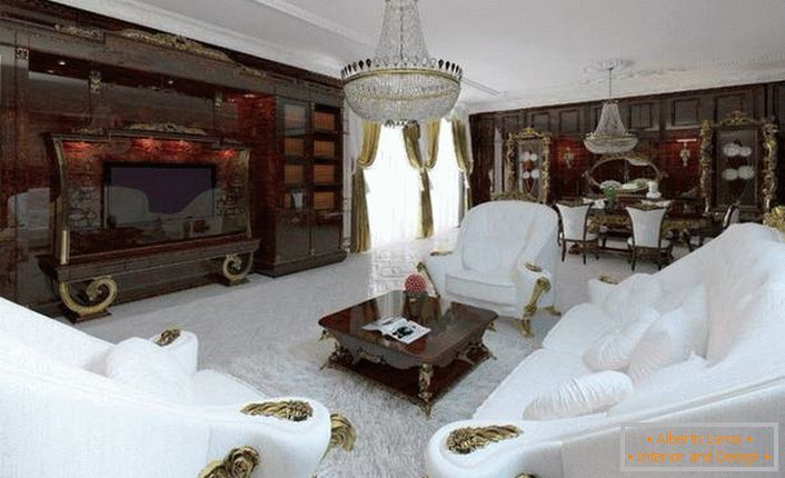A nappali elegáns barokk stílusban.