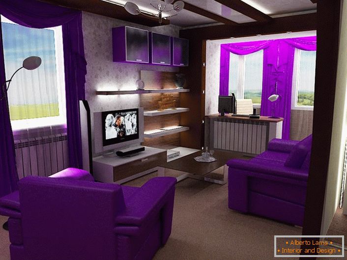 A lédús lila ékezetek a szecessziós stílusú nappaliban valóban exkluzívak.
