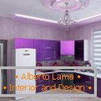 Gyönyörű konyhai tervezés lila színben