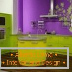 Design stílusos zöld és lila konyha