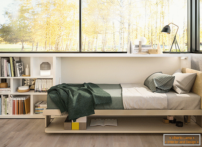 Átalakítható ágy egy kis hálószobában