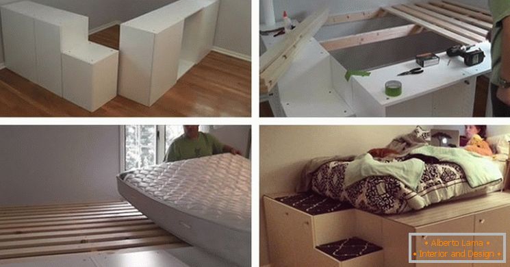 Ágy egy kis hálószobában az IKEA-ból