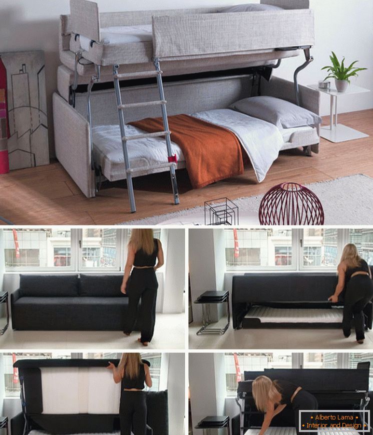 Összecsukható kanapé a kis hálószobában