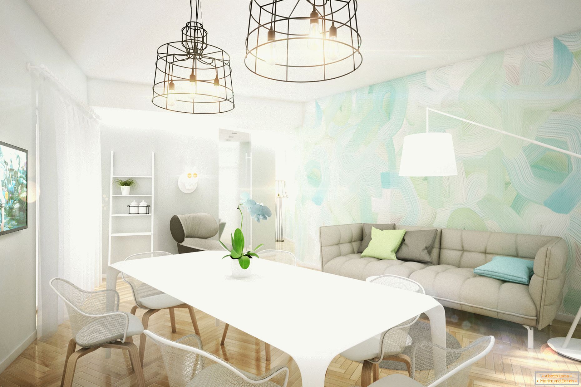 Design apartman pasztell színekben: nappali