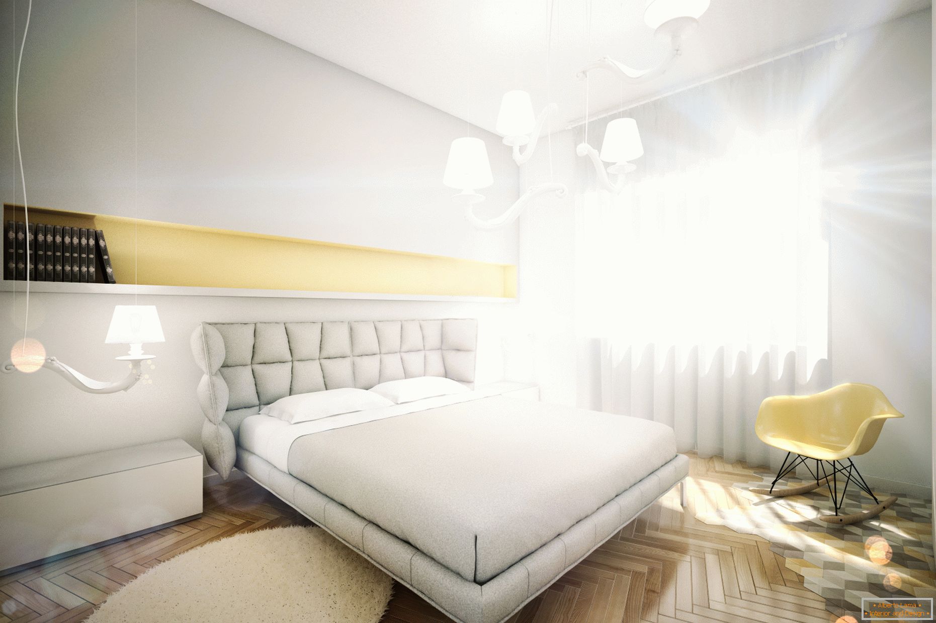 Design apartman pasztell színekben: hálószoba