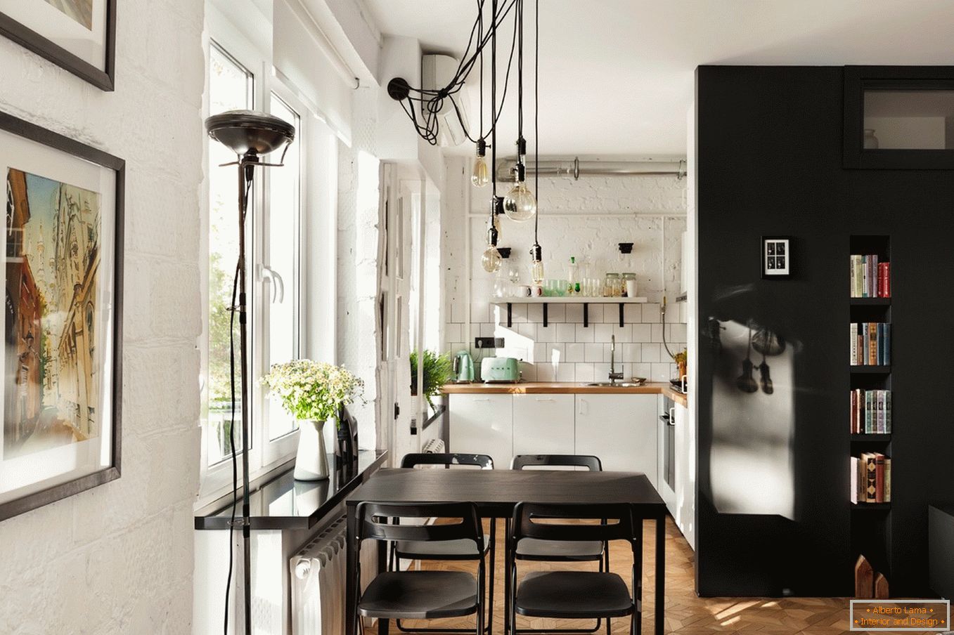 Egy kis konyha kialakítása fekete-fehérben