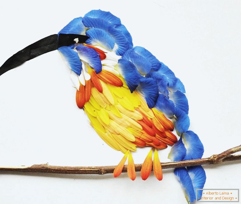 Egzotikus madarak a virágszirmokból, projekt Hong Yi