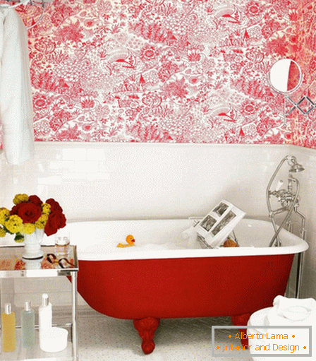 Piros ékezetek a fürdőszoba tervezésében