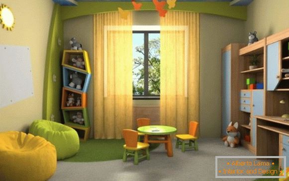 a gyermek szobájának belseje természetes színekben egy lány számára