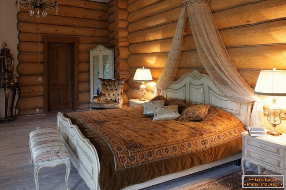 Hálószoba egy faházban