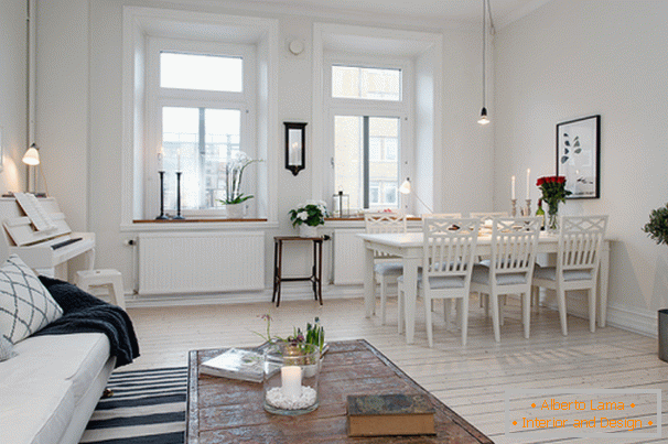 Nappali és étkező apartmanok skandináv stílusban Göteborgban