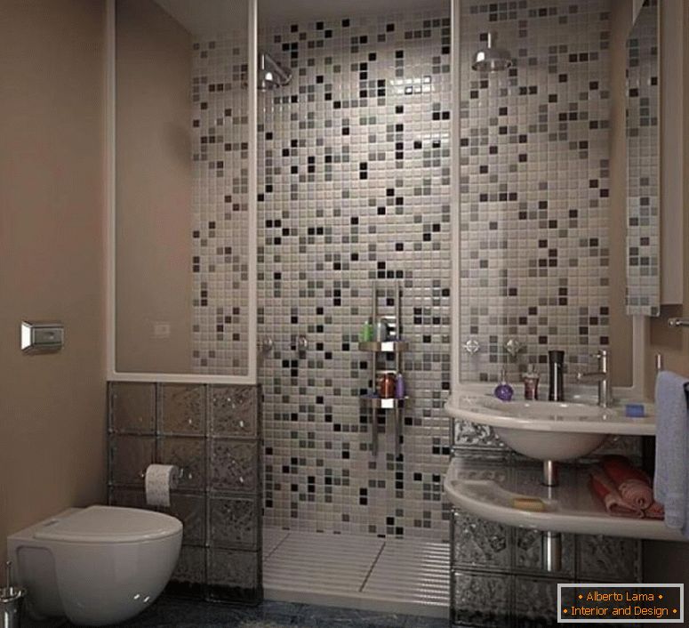 meghökkentő-modern kis fürdőszoba-ötletek-with-szürke mozaik csempe-open-zuhanyzó-falkialakítással-ötletek