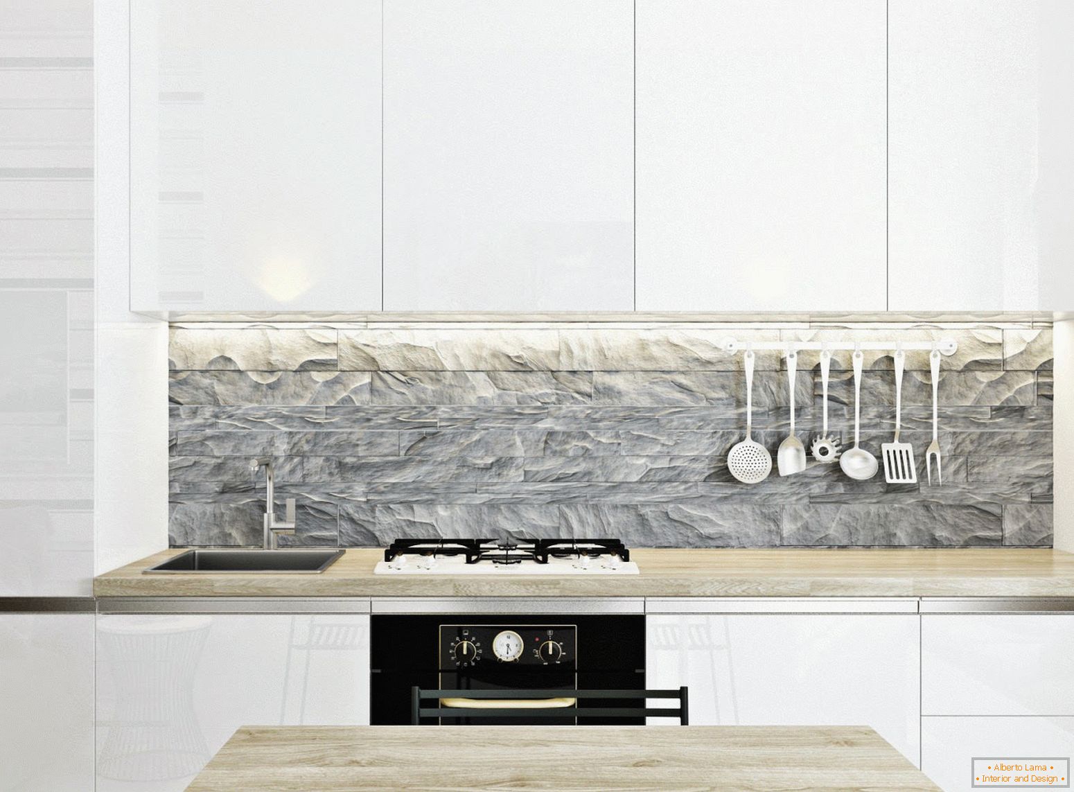 Stílusos konyha a fehér minimalizmus stílusában