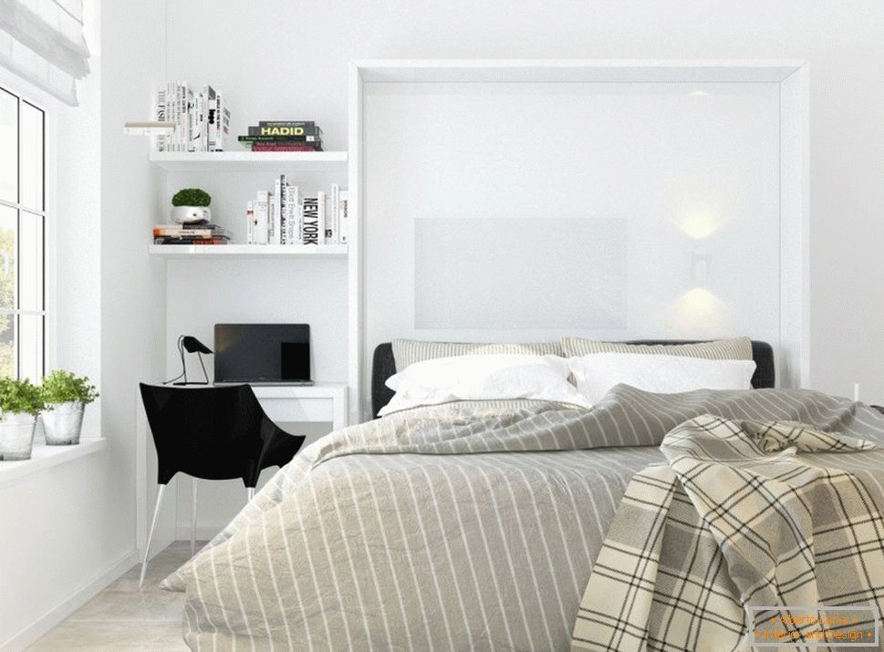 Hálószoba a fehér minimalizmus stílusában