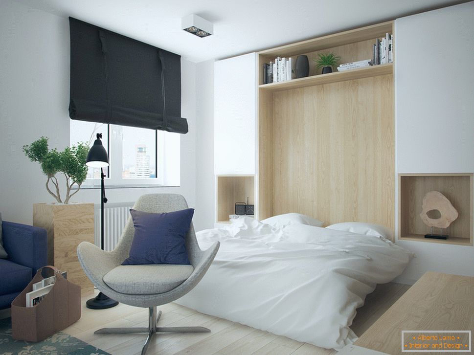 Egy kis lakás belseje kontrasztos színekkel - спальня